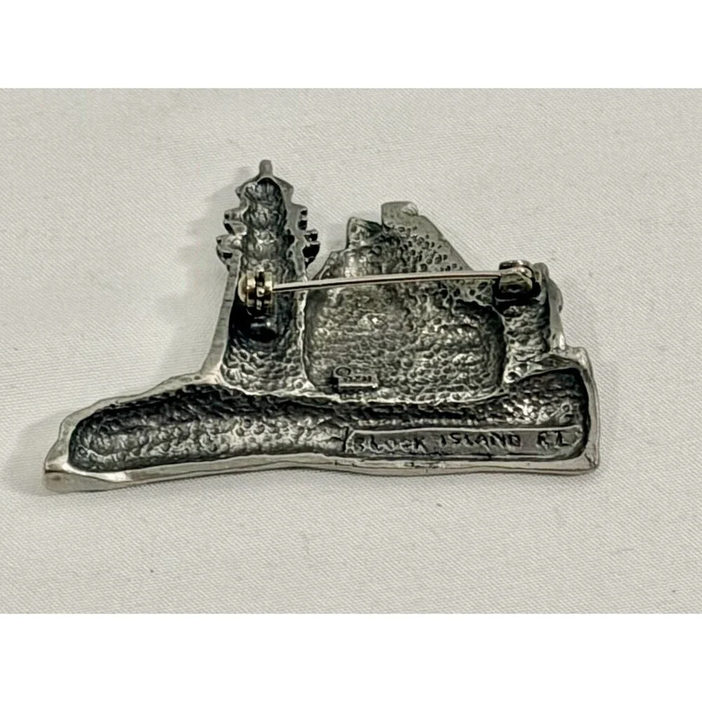 Vintage RI Lighthouse Pewter Brooch Pin